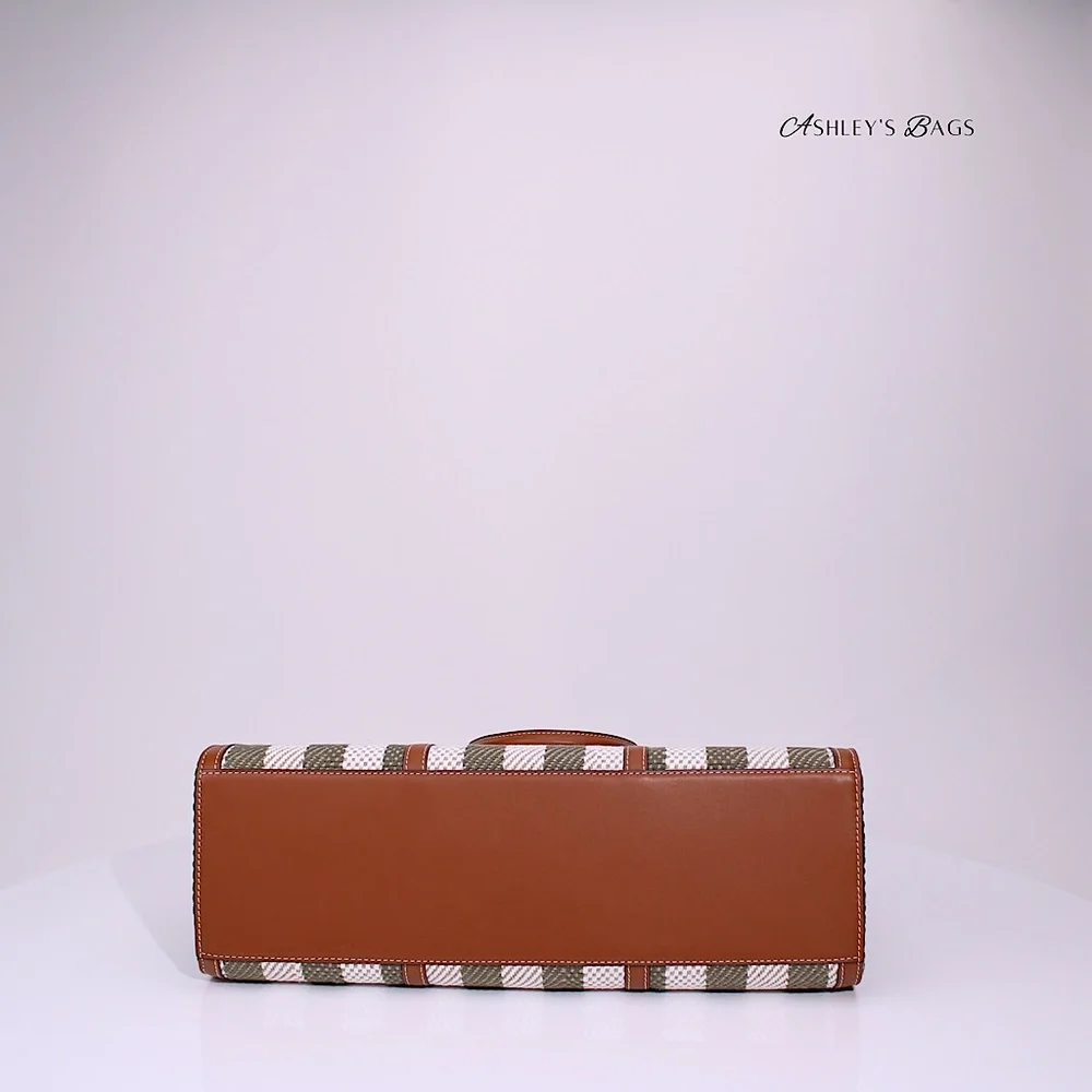 Tory Burch Blake Jumbo Striped Tote In Grove Green - Picture 7 of 8